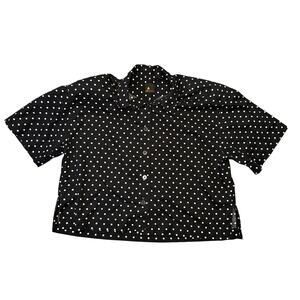Lizsport Women’s L Short Sleeve Polka Dot Button-Up Shirt Black White